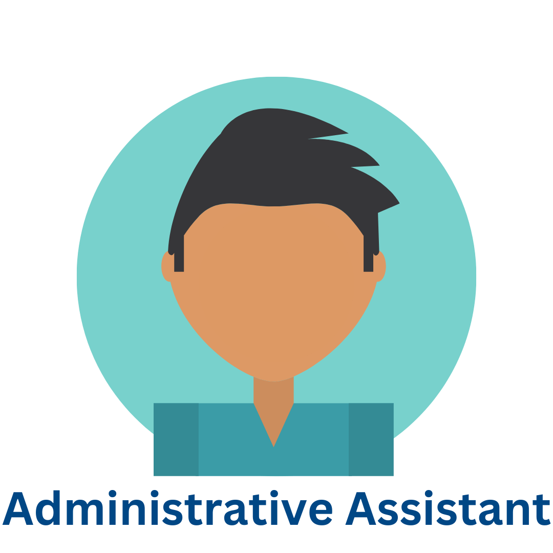 Stylized icon of a male with short dark hair. The words Administrative Assistant appear under the image