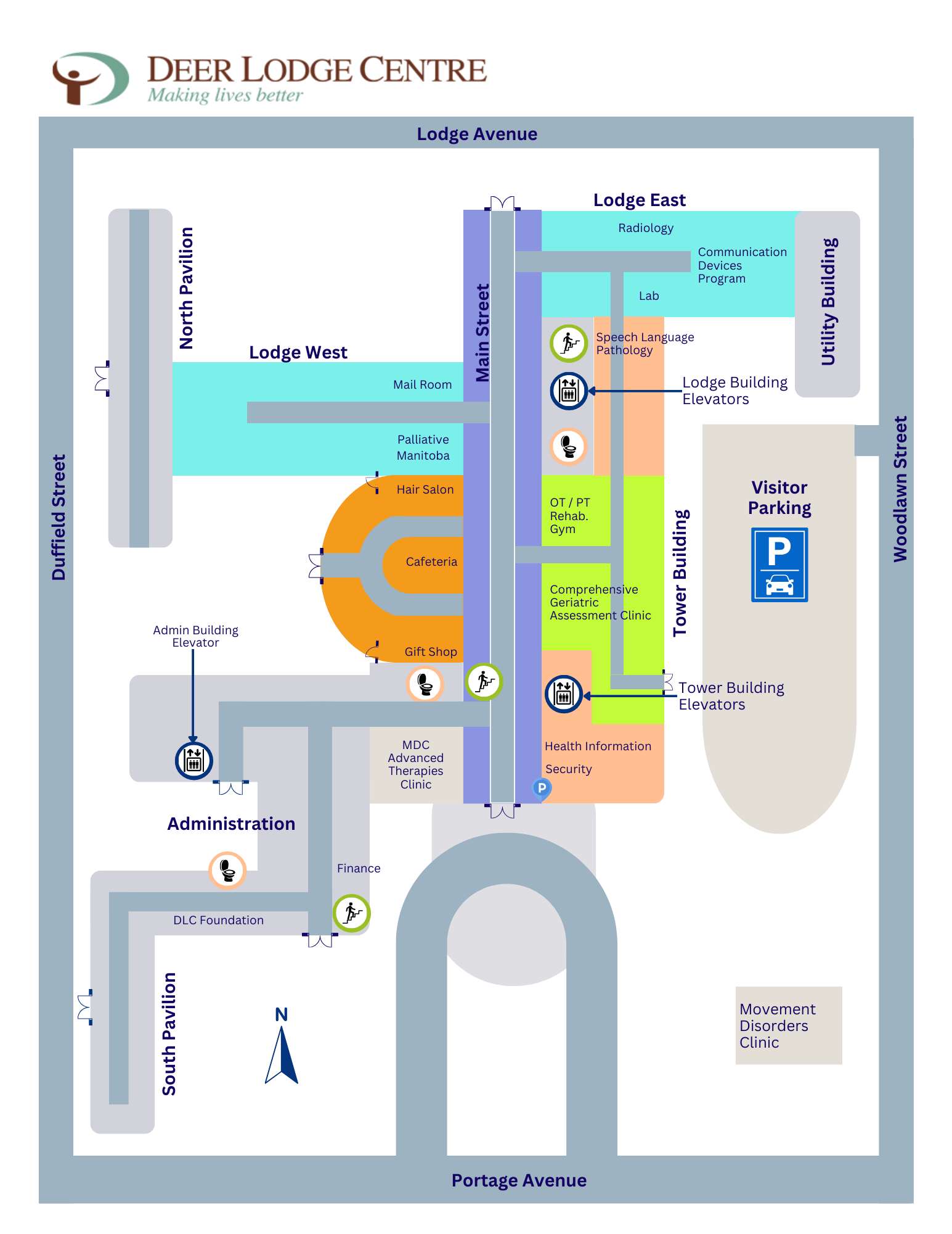 Main Floor Map of Deer Lodge Centre