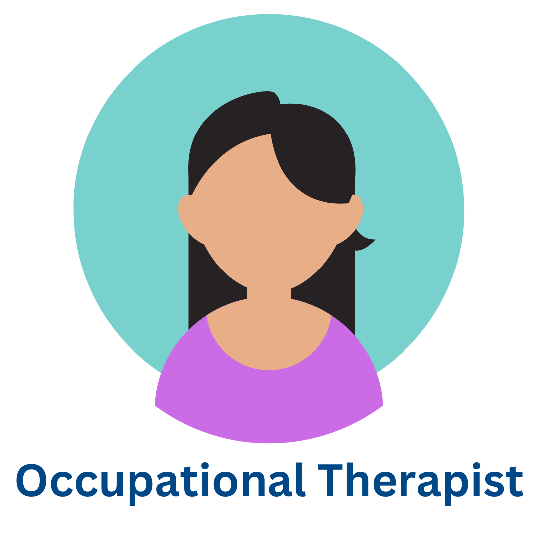 Stylized icon of a female with dark brown hair. The words Occupational Therapist appear under the image.