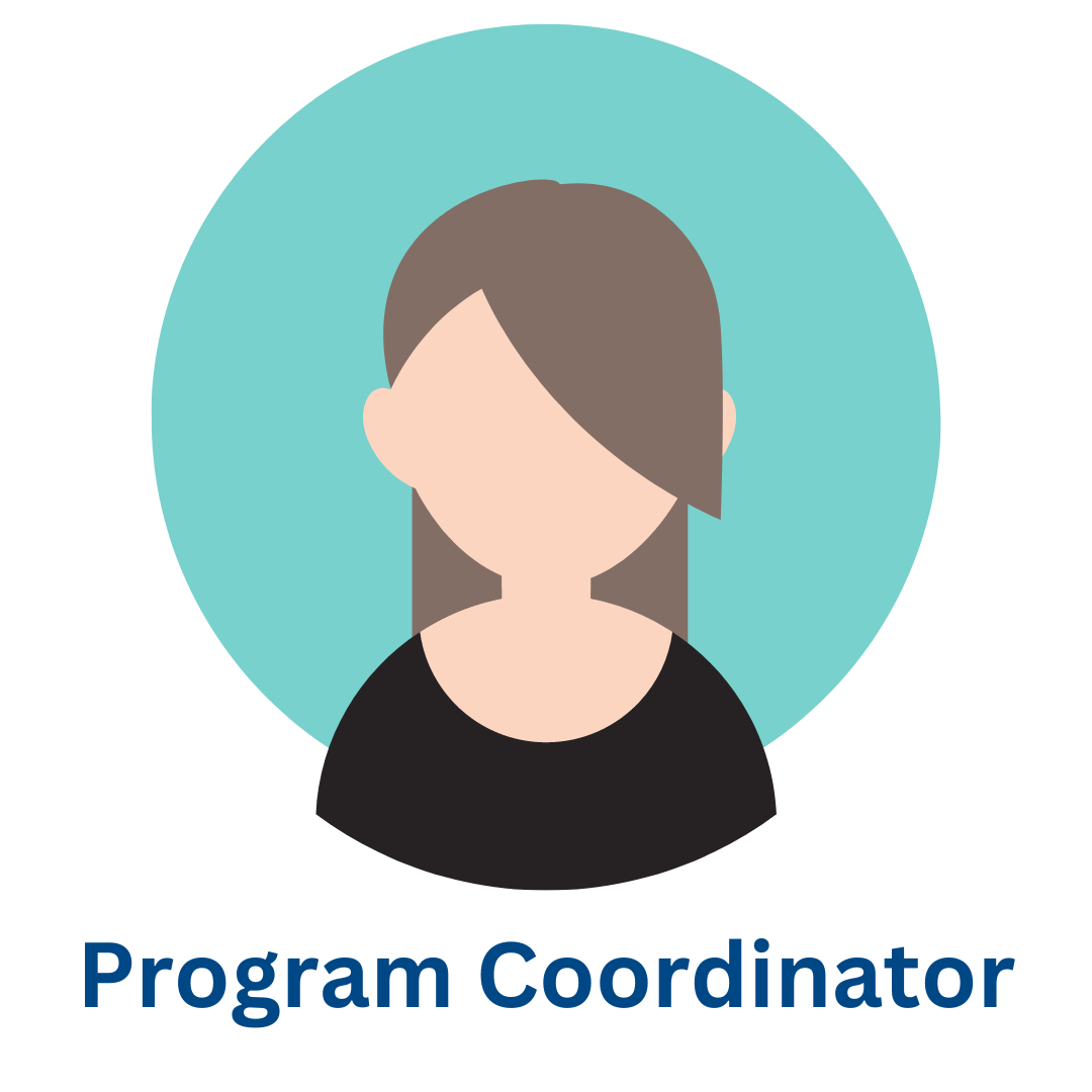 Stylized icon of a female with grey hair. The words Program Coordinator appear under the image.